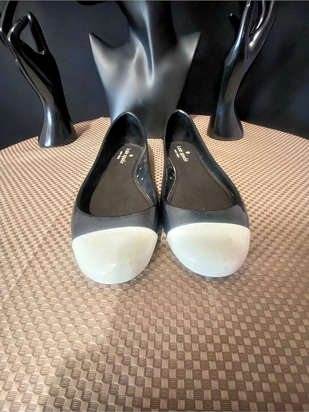 Kate Spade New York Black White Cap Toe Jelly Ballet Flats Size 7 NWOT